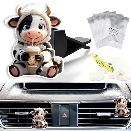 Cute Car Air Freshener Clips Cow Car Vent Clip Cow Cars Scents Cologne Air Conditioner Clip Auto Vent Interior Decoration Cars Accessories Cows Loves Gifts for Men Women - color: Milk Tea Cow