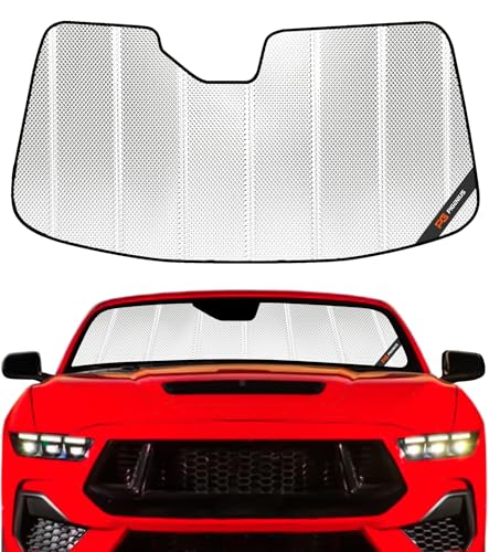 Pigenius Windshield Sun Shade for Ford Mustang 2024-2025, Reflective Aluminum Film Front Window Sunshade-B - color: Shiny Silver, size: 2024-2026