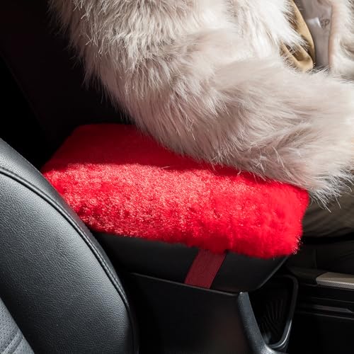 SEG Direct Auto Center Console Cover, Furry Car Armrest Cover, Soft Fluffy Middle Console Pad, Car Armrest Seat Box Cover for Women Men, Universal Fit for Most Vehicle, SUV, Truck, Car (Red) - color: Red
