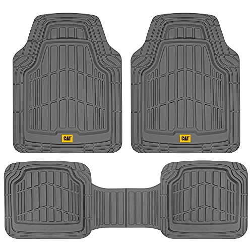Cat® ToughRide™ Heavy-Duty 3 Piece Rubber All Season Floor Mats for Car Truck Van SUV, Gray - Premium Trim to Fit Car sFloor Mat, All Weather Deep Dish Automotive Floor Mats, Total Dirt Protection - color: Gray Deluxe
