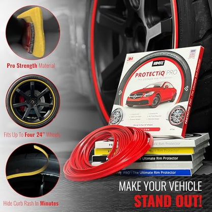 RIMiQ PROTECTiQ PRO Universal Rim Protection Trim - Curb Rash Guard with Award-Winning 3/8" Patented Design and Premium 3M Tape - Fits Up to 4X 24 Wheels, Cars, Trucks, SUVs - Yellow - color: Yellow, size: Protectiq Pro
