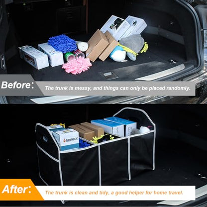 Osilly Car Trunk Organizer, Foldable Storage Organizer with 3 Compartments, Large Capacity Storage Box for Auto, Portable Waterproof Bag for Cargo Trunk, Universal for SUV, Truck, Van