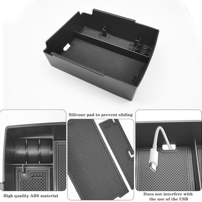 ABS Center Console Organizer Compatible with Kia K4 2025 2026 Storage Box Interior Accessories Embedded Storage Armrest Box (Black)