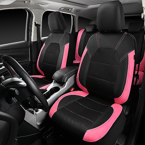 CAR PASS Leather Seat Covers, Breathable Universal Car Seat Cover Full Set for Cute Women Girly,Super 5mm Composite Sponge Inside,Airbag Compatible fits Most Auto,SUVs,Trucks,Vans(Black&Pink) - color: Black&Pink, size: Full Set