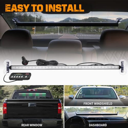 XRIDONSEN 35 inch Traffic Advisor Light Bar 144 LED Green White Emergency Lights Warning Flashing Safety Front/Rear Windshield strobe lights w/Controller for Firefighter Vehicles Snow plow Trucks - color: Green/White