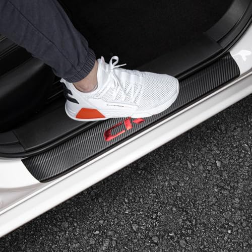 LEXLEY Carbon Fiber Style Leather Door Sill Protector,Scuff Plate Cover Guard Sills Protector Trim,Welcome Pedal Protect For 2006-2026 CRV 4PCS -Red - color: RED1