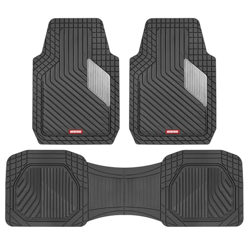 Motor Trend MetallicGuard Car Floor Mats Full Set - Durable Rubber Floor Mats with Silver Metallic Heel Pad, All-Weather Interior Protection for Front and Rear with Non-Slip Backing - color: Black & Silver