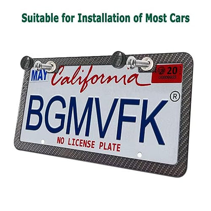 BGMVFK Black Carbon Fiber License Plate Frame- Rust Proof Aluminum Slim Car Tag Holder, Heavy Duty Plate Mount Kit- Screws, Caps Cover, Rattle Proof Pads, 2 Pack for Front & Rear