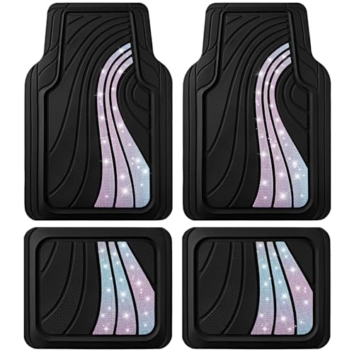 Road Comforts Car Floor Mats Full Set – Front & Rear Car Floor Mats with Aluminum Design, Anti-Slip Backing, All-Weather Protection, Trim-to-Fit Car Mats for Most Sedans, SUVs & Vans - Glitter - color: Glitter