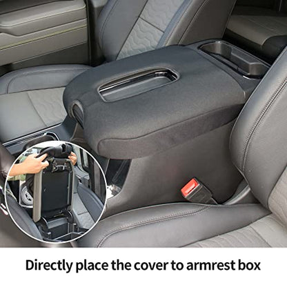 Armrest Pad Cover Center Console Lid Cover Compatible with 2019-2023 Chevrolet Silverado & GMC Sierra, 2020-2023 Chevy Suburban, Interior Console Replacement Accessories, Black - color: Black (Elasticity)