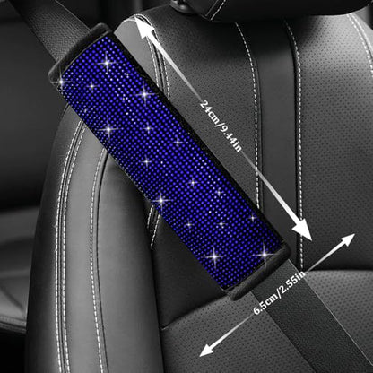 2PCS Bling Seat Belt Covers, Seat Belt Cover Pad, Car Seatbelt Shoulder Pads with Rhinestone, Auto Accessories Comfortable Automotive Neck Shoulder Mat Cushion for Car Truck SUV (Blue) - color: Blue