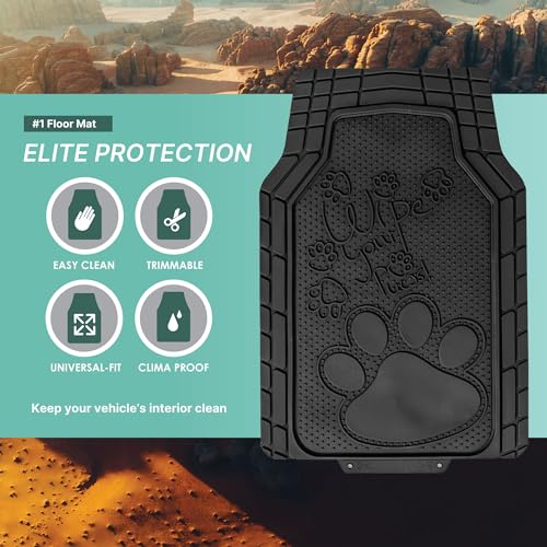 FH Group Car Floor Mats - Adorable Paw Print, Heavy-Duty Rubber Mats, Universal Fit Full Set, Climaproof, Trimmable, Fit Most Sedan, SUV, Truck - Black - color: Black