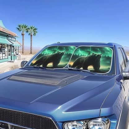 Fit Most Cars SUV Trucks Windshield Sunshade,Aurora Bear 2 PCS Foldable Sun Shade Can Blocks UV Rays Keep Your Vehicle Cool - color: Aurora Bear
