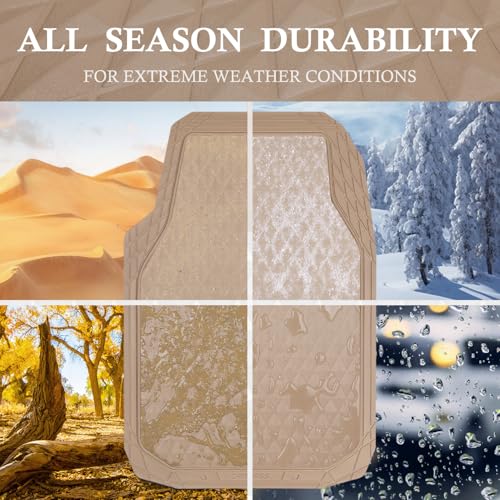 CAR PASS Beige Rubber Car Mats, All-Weather Floor Mats Full Set Durable Anti-Slip 3D Rhombus Waterproof Automotive Pad Trim to Fit Liner Universal Fit for Sedan SUV Truck Van, 4 Pcs All Beige Rubber - color: Beige