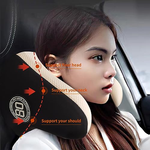 Really Helpful Car Headrest Pillow, Car Neck Pillow for Sleeping with Adjustable Strap, 100% Memory Foam & Breathable Removable Cover, Ergonomic Design - Softness Travel Car Pillow(Beige, 1PC) - color: Beige