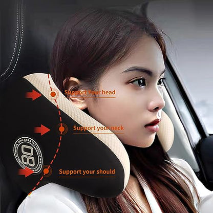 Really Helpful Car Headrest Pillow, Car Neck Pillow for Sleeping with Adjustable Strap, 100% Memory Foam & Breathable Removable Cover, Ergonomic Design - Softness Travel Car Pillow(Beige, 1PC) - color: Beige
