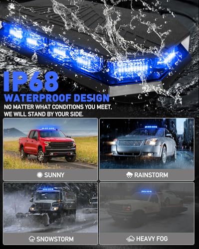 HLauto 406D Rooftop Emergency Strobe Lights Bar, 102 LED Blue Mini Beacon Safety Flashing Warning Traffic Lights Bar w/Magnetic Base for 12-24V Trucks, Construction Vehicles, Snowplow, Cars - color: Blue