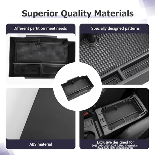 LUWU Center Console Organizer Compatible with Subaru Crosstrek & Impreza 2024-2026 Accessories Armrest Console Secondary Storage Box Insert Tray ABS Material with Coin Holder Black - color: Crosstrek/Impreza 2023-2026 Black