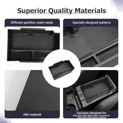 LUWU Center Console Organizer Compatible with Subaru Crosstrek & Impreza 2024-2026 Accessories Armrest Console Secondary Storage Box Insert Tray ABS Material with Coin Holder Black - color: Crosstrek/Impreza 2023-2026 Black
