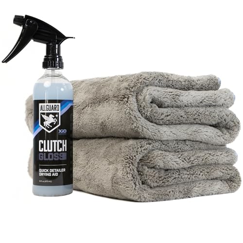 Microfiber Towels for Cars (2 Pack) & Clutch Gloss Car Detailing Spray – Ultra-Absorbent Car Drying Towels & Quick Detailer Drying Aid, Scratch-Free, High Absorbency Cleaning Cloths, 36"x25" - size: Towels + Detailer