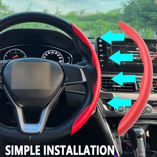 Steering Wheel Cover, Car Carbon Fiber Steering Wheel Cover, Car Wheel Cover for Men/Women, Universal Fit for 99% Steering Wheel (Carbon Fiber-Red) - color: Carbon Fiber-Red