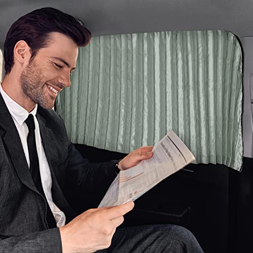 ZATOOTO Car Side Window Sun Shade - 2 Pcs Grey Magnetic Privacy Sunshades - Curtain Keeps Cooler Screen for Baby Sleeping - color: Silver Faux Silk Louvered–Rear 2PCS