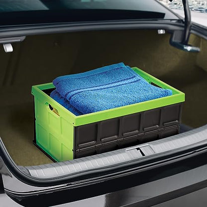 Glad Collapsible Storage Bin with Lid - 48L Foldable Plastic Box for Garage, Car Trunk, and Organization - Stackable Lidded Container with Handles, Green - color: Green