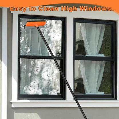 JEHONN Window Squeegee for Home Cleaning, 2-in-1 Car Windshield Washer Kit with Extension Pole 54.5 inches, Extendable Shower Glass Cleaner Tool for Mirror Auto Truck (Long & Short Handle Included)