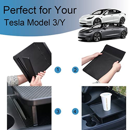 JSCARLIFE Center Console Tray for T-esla Model Y Model 3, Food Tray Table for Eating with Passenger, Car Tray Organizer Placing Essentials for T-esla Model Y/3 Accessories