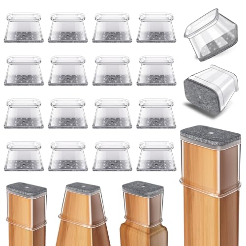 24 Pcs Chair Leg Floor Protectors Rectangle, Silicone Felt Furniture Leg Pads Caps Covers for Hardwood Floors, Fit L:1-1/2" to 2", W:3/4" to 1" - color: Clear, size: Rectangle L