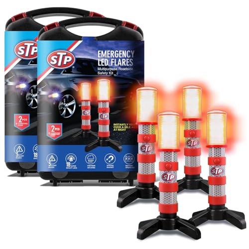 XTREME STP LED Road Flares, 3 Alert Lighting Modes: Flashing Red, Solid Red & White Flashlight, Emergency Flares for Vehicles, Visible From Up To A Mile, Foldable Stand/Built-In Magnet Sticks To Car - size: 4 Pack