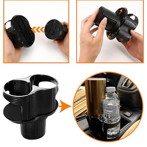 Double Cup Holder for Car, 2 in 1 Extra Cup Insert with Expandable Base, Multifunctional Extender Expander Adapter with Elastic Open-Close Cup Mouth, Adjustable Bracket FOR 2.1''-2.9'' BOTTLE DIAMETER