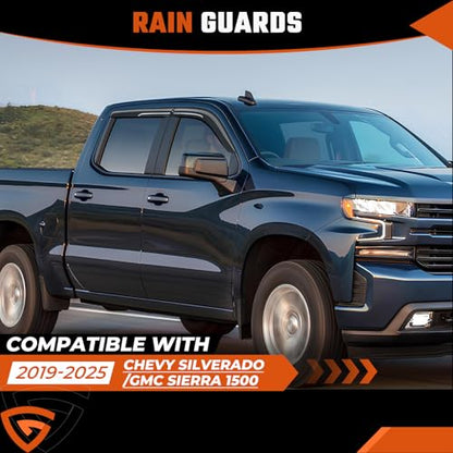 Rain Guards Fit for Chevy Silverado/GMC Sierra 1500 Crew Cab 2019-2026, Tape-on Durable Side Window Wind Deflectors & Visors 2019-2026 Silverado/Sierra 2500HD 3500HD Crew Cab Rain Guard Black 4 PCS - size: Fit for Chevy Silverado/GMC Sierra 2019-2026