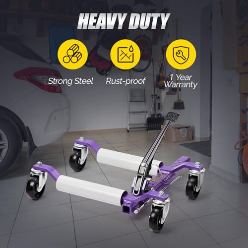 TUFFIOM Car Wheel Dolly Jack Set of 4, Mechanical 6000-lbs Car Skates, 12'' Wheel Vehicle Positioning Jack, Heavy Duty Rollers with Ratcheting Foot Pedal for Tire Auto Repair Moving, Purple - color: Purple