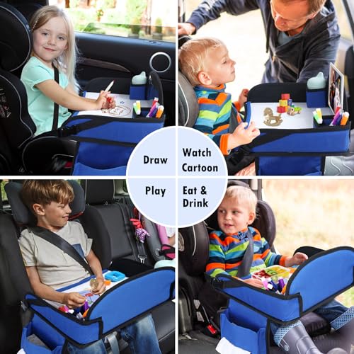 Kids Travel Tray for Airplane - Toddler Car Seat Table Tray, Road Trip Essentials for Boys & Girls, Carseat Lap Desk for Kids Road Trip Activities(Navy Blue) - color: Navy Blue