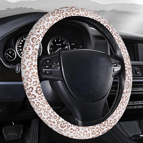 Steering Wheel Covers for Car, Truck, and SUV, Cute Non-Slip Breathable Elastic Steering Wheel, Car Accessories, Universal 15 Inch Leather Cover for Men Women Snow Leopard Pattern - color: Snow Leopard Pattern