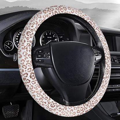 Steering Wheel Covers for Car, Truck, and SUV, Cute Non-Slip Breathable Elastic Steering Wheel, Car Accessories, Universal 15 Inch Leather Cover for Men Women Snow Leopard Pattern - color: Snow Leopard Pattern