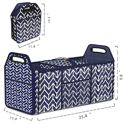 Orionstar Trunk Organizer, Foldable Car Storage Bag Portable Insulation Cooler Bag Collapsible Vehicle Organizer Divider Storage Totes with 3 Compartment Cargo Tote for Groceries Caddy SUV, Navy Blue