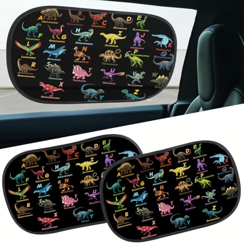 GENANY 2pcs Dinosaur Window Sun Shade for Sedan SUV Truck (21x14 Inches), Sun Shades for Side Window, Accessories for Kids, Baby Window Shades, Spring Car Decor - color: Cute Dinosaur