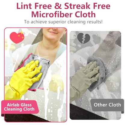Airlab Glass Polishing Cloth Streak Free Miracle Microfiber Cleaning Cloth Lint Free Cleaning Rags for Glasses Kitchen Dish Mirrors Easy Clean, Pack of 6, 12" x 12", Sliver-Pink - color: Sliver-pink, Pack of 6