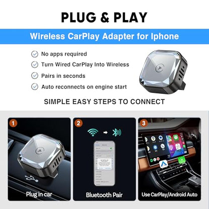 Wireless CarPlay Adapter for iPhone (2026 Upgraded), Mini Plug & Play for Cars with Factory Wired Apple CarPlay, Fast & Stable Connection, Easy Setup, Wide Vehicle Compatibility USB & USB C (Black) - color: Black