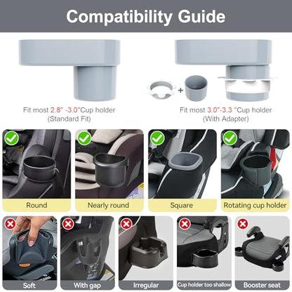 Car Seat Snack Tray for Toddlers - 3 Inch Cup Holder Fits Most Sippy Cups & Straw Bottles with Dip Well, Mess-Free Square Kids Travel Tray Road Trip Essentials, Grey - color: Grey