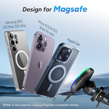 Lecork for Magsafe Car Mount, 15W Magnetic Wireless Charger for iPhone, Magsafe Air Vent Car Holder Charger for iPhone 17 Pro Max/16/15/14 13, Samsung S26/S26+/Ultra, RGB LED Design