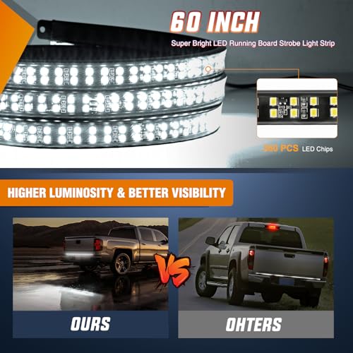 Nilight 60 Inch Truck Tailgate Strobe Light Strip Tail Emergency Bar Rear Window Warning Lamp Ultra-Bright Double Row 360 LED for Pickup Trailers Construction Vehicles Car SUV, White - color: 60" Tailgte Strobe White