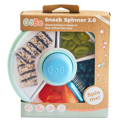 GoBe Kids Small Snack Spinner Slide - Reusable Snack Container with 4 Compartment Dispenser and Lid | BPA/PVC Free | Dishwasher Safe | No Spill - Travel Accessories (Twinberry)
