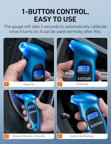 AstroAI Digital Tire Pressure Gauge 0-150PSI Calibrated to ANSI B40.7 +/-1PSI, Accurate in 0.1 Increments, Tire Repair Tools 4 Pressure Measurements for Car Truck with Backlight LCD, Blue - color: Blue