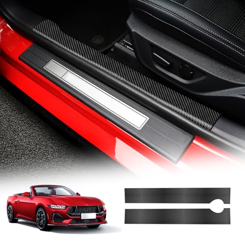 KUNGKIC for Ford Mustang 2024 2025 Car Door Edge Guards Sill Protector Stickers Film Anti-Collision Scuff Plate Cover All Weather Interior Accessories (PU, Carbon Fiber Pattern) - color: Carbon Fiber Pattern