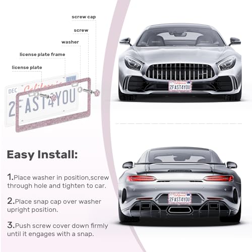 QUANQIUFEI 2 Pack Bling License Plate Frames, Sparkly Rhinestone Diamond Car License Plate Cover for Women, Stainless Steel Car Accessories with Glitter Crystal Caps (Light Amethyst) - color: Light Amethyst