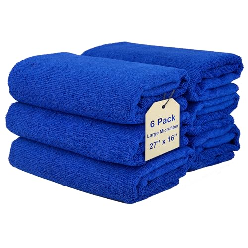 Cleaning Wash-Cloth Towels - Large 27" x 16" Microfiber Rags - Highly Absorbent, Lint Free Streak Free for House, Kitchen, Car, Window Detailing Reusable Shop Towels (6-Pack, Royal Blue) - color: Royal Blue