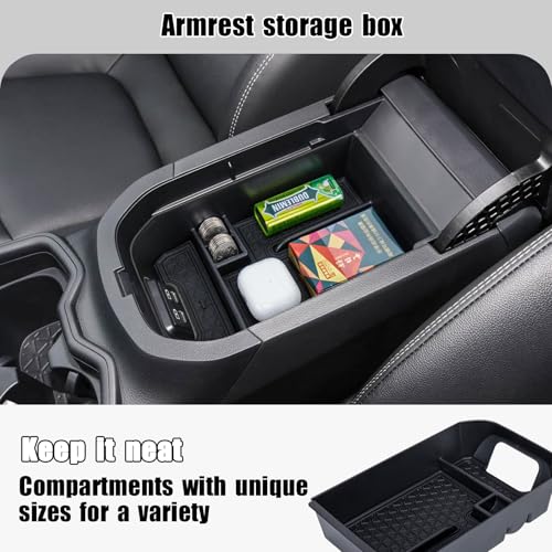 3PCS Center Console Organizer Tray and Armrest Storage Box Compatible with Toyota RAV4 2019-2022 2023 2024 2025 Dash Storage Tray Interior Accessories-Not for New 10.5'' Multimedia Display - size: 3 Pieces | Center Console, Armrest & Dash Set